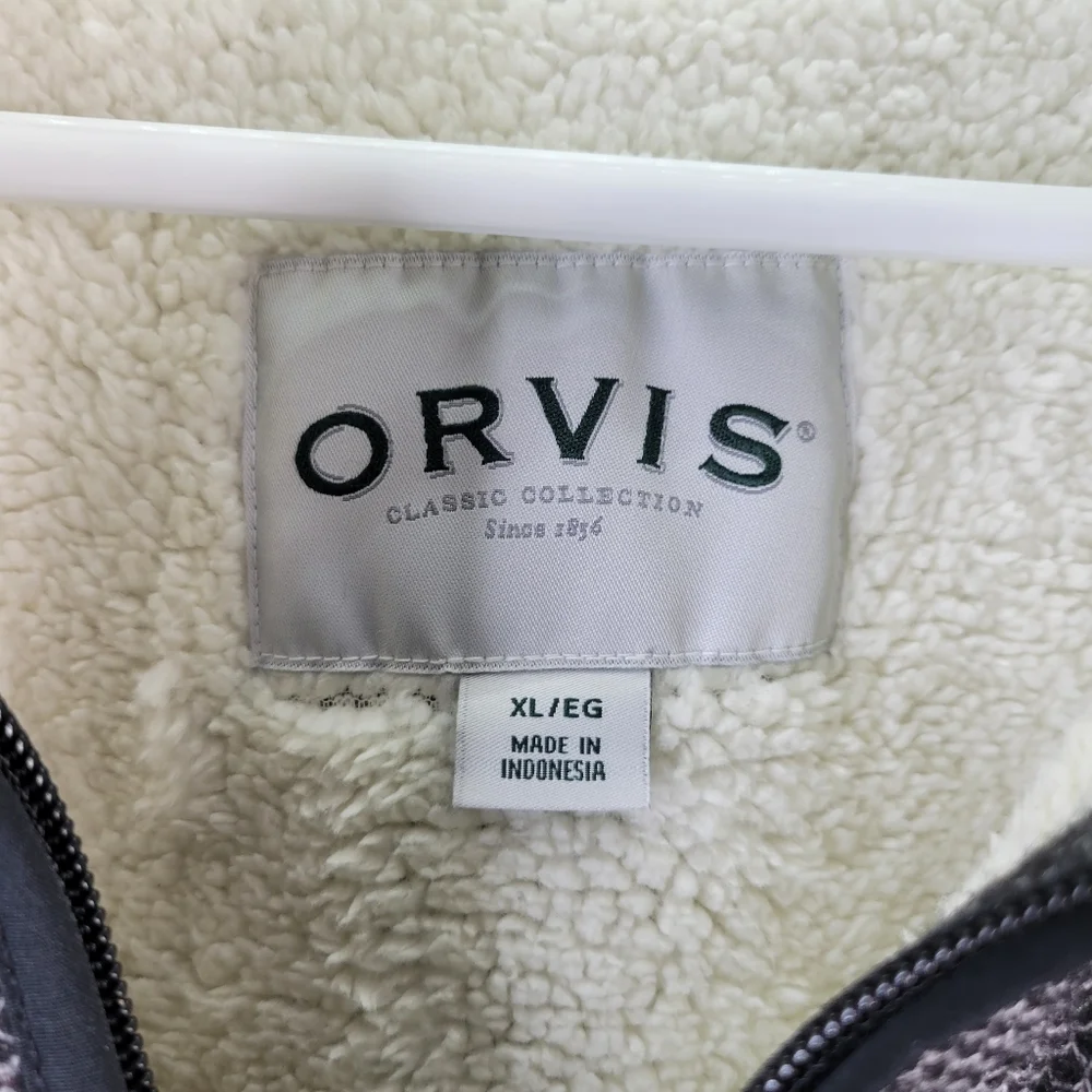 Mens Orvis Sherpa Lined 1/4 Zip Pullover Jacket Size XL Marled Gray/Black - Picture 4 of 9